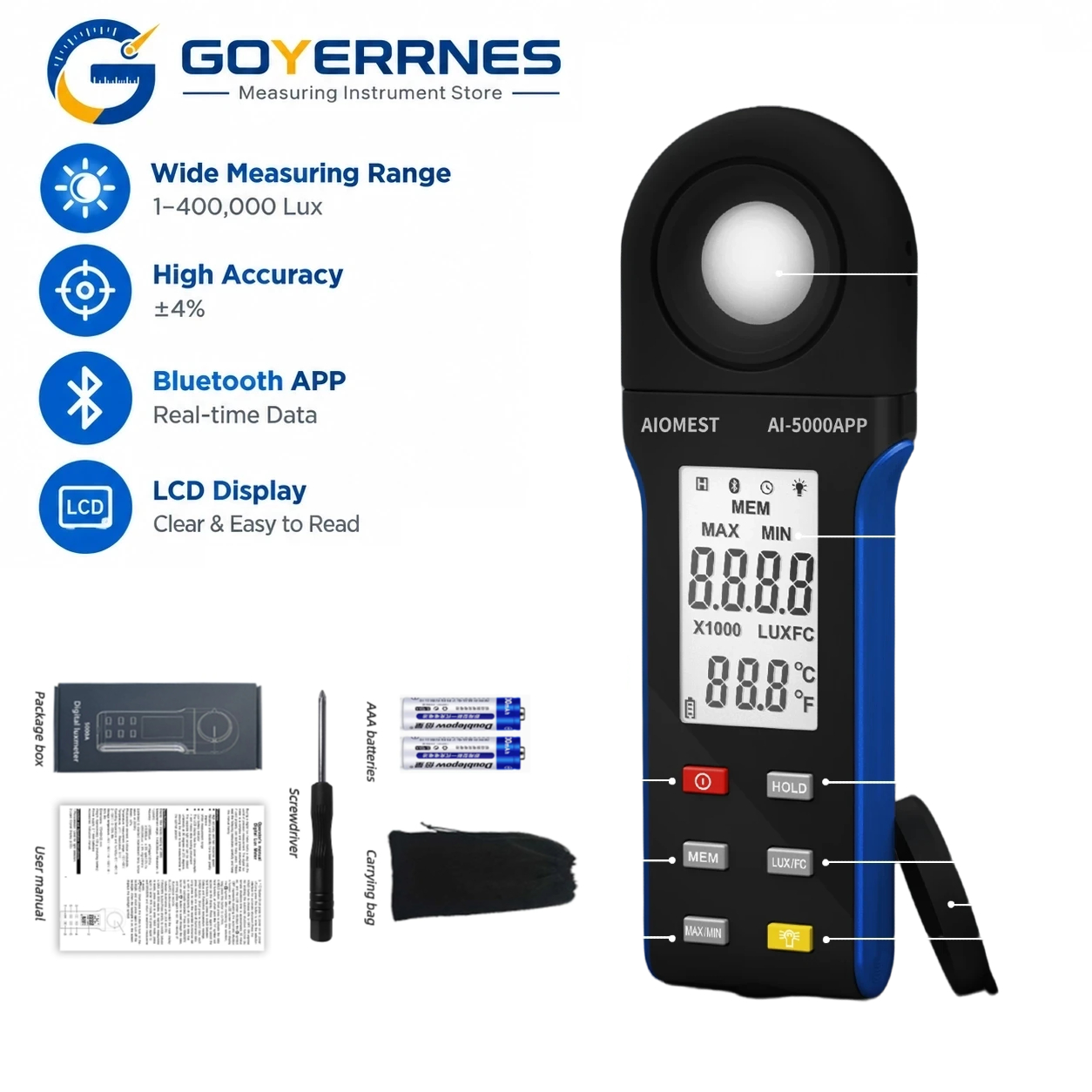 Photography Lighting Meter - Cyfrowy miernik natężenia światła 1-400000 Lux